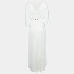 Pre Owned Elisabetta Franchi White Jersey Belted Maxi Dress S