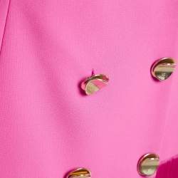 Elisabetta Franchi Pink Crepe Fringed Double Breasted Blazer L