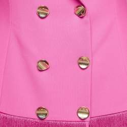Elisabetta Franchi Pink Crepe Fringed Double Breasted Blazer L