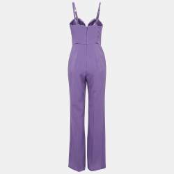 Pre Owned Elisabetta Franchi Purple Stretch Crepe Sweetheart Neck Jumpsuit M