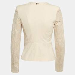 Pre Owned Elisabetta Franchi Pink Lace and Jersey Round Neck Jacket M