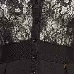 Elisabetta Franchi Black Lace and Knit Pleated Cardigan M