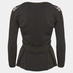Elisabetta Franchi Black Lace and Knit Pleated Cardigan M