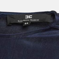 Pre Owned Elisabetta Franchi Blue Corduroy High-Low Flared Dress M