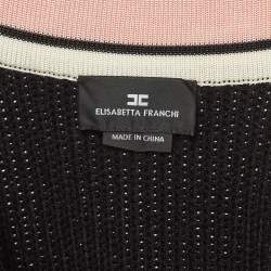 Pre Owned Elisabetta Franchi Black Rib Knit Double Breasted Sweater Dress S