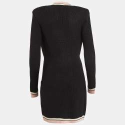 Pre Owned Elisabetta Franchi Black Rib Knit Double Breasted Sweater Dress S