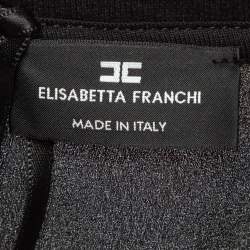 Pre Owned Elisabetta Franchi Black Textured Print Cotton Belted T-Shirt Dress M
