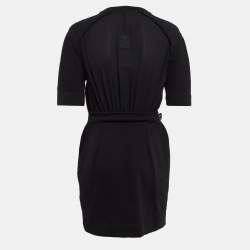 Pre Owned Elisabetta Franchi Black Textured Print Cotton Belted T-Shirt Dress M