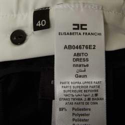 Pre Owned Elisabetta Franchi Black/White Crepe Detachable Skirt Mini Dress M