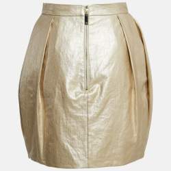 Pre Owned Elisabetta Franchi Gold Linen Draped Mini Skirt L