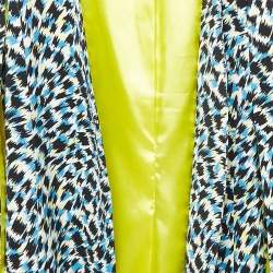 Pre Owned Elisabetta Franchi Blue Printed Jersey Cape Sleeve Open Front Jacket S