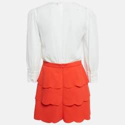 Pre Owned Elisabetta Franchi White/Orange Chiffon Detachable Mini Dress M