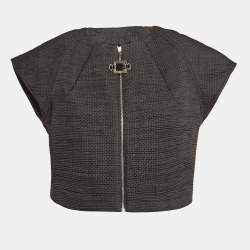 Elisabetta Franchi Gold Black Crinkle Crepe Zip-Up Top S
