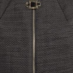 Elisabetta Franchi Gold Black Crinkle Crepe Zip-Up Top S