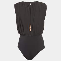 Pre Owned Elisabetta Franchi Black Jersey Bow Detail Sleeveless Bodysuit M