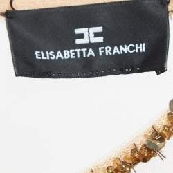 Pre Owned Elisabetta Franchi Gold Sequin Tulle Fringed Mini Dress L