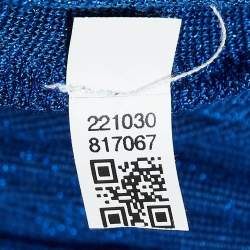 Pre Owned Elisabetta Franchi Blue Lurex Jersey Plunging Neck Plisse Maxi Dress S