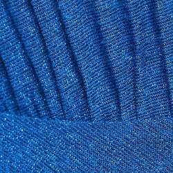 Pre Owned Elisabetta Franchi Blue Lurex Jersey Plunging Neck Plisse Maxi Dress S