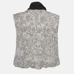 Pre Owned Elisabetta Franchi Black/White Printed Silk Bow Neck Top S