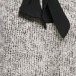 Pre Owned Elisabetta Franchi Black/White Printed Silk Bow Neck Top S