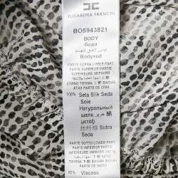 Pre Owned Elisabetta Franchi Black/White Printed Silk Bow Neck Top S