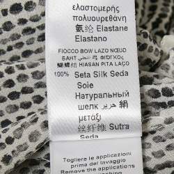 Pre Owned Elisabetta Franchi Black/White Printed Silk Bow Neck Top S