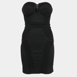 Pre Owned Elisabetta Franchi Black Knit Neck Embellished Mini Dress L