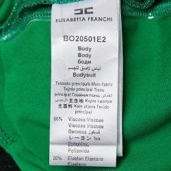 Elisabetta Franchi Green Lurex Knit One-Shoulder Bow Detail Bodysuit M