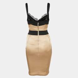 Pre Owned Elisabetta Franchi Brown Jersey Lace Trim Corset Sleeveless Mini Dress M