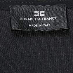Pre Owned Elisabetta Franchi Black Crepe Shoulder Detail V-Neck Bodysuit M