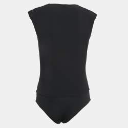 Pre Owned Elisabetta Franchi Black Crepe Shoulder Detail V-Neck Bodysuit M