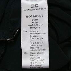 Pre Owned Elisabetta Franchi Black Crepe Shoulder Detail V-Neck Bodysuit M