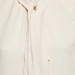 Pre Owned Elisabetta Franchi Cream Crepe Neck Bow Detail Bodysuit M