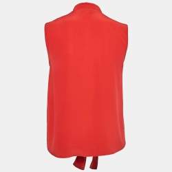 Elisabetta Franchi Red Crepe V-Neck Bow Detail Top M