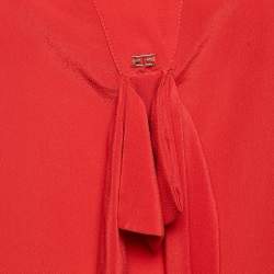 Elisabetta Franchi Red Crepe V-Neck Bow Detail Top M