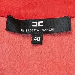 Elisabetta Franchi Red Crepe V-Neck Bow Detail Top M