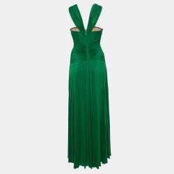 Pre Owned Elisabetta Franchi Green Lurex Knit Pleated Dress M