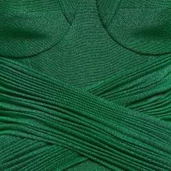 Pre Owned Elisabetta Franchi Green Lurex Knit Pleated Dress M