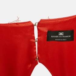 Pre Owned Elisabetta Franchi Red/Pink Printed Crepe and Fringe Mini Dress S