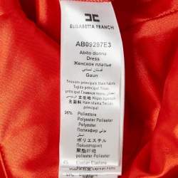 Pre Owned Elisabetta Franchi Red/Pink Printed Crepe and Fringe Mini Dress S