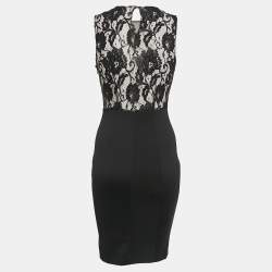 Pre Owned Elisabetta Franchi Gold Black Embellished Lace and Jersey Mini Dress M