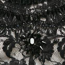 Pre Owned Elisabetta Franchi Gold Black Embellished Lace and Jersey Mini Dress M