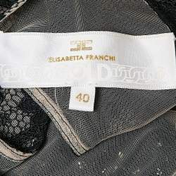 Pre Owned Elisabetta Franchi Gold Black Embellished Lace and Jersey Mini Dress M