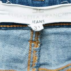 Elisabetta Franchi Blue Ripped Denim Straight-Leg Jeans L Waist 31"