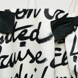 Pre Owned Elisabetta Franchi White Printed Satin Puff Sleeve Bow Detail Mini Dress L