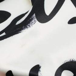 Pre Owned Elisabetta Franchi White Printed Satin Puff Sleeve Bow Detail Mini Dress L