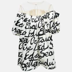 Pre Owned Elisabetta Franchi White Printed Satin Puff Sleeve Bow Detail Mini Dress L