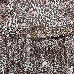 Pre Owned Elisabetta Franchi Brown Leopard Print Off-Shoulder Belted Midi Dress L