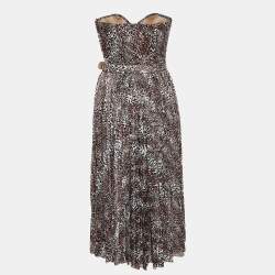 Pre Owned Elisabetta Franchi Brown Leopard Print Off-Shoulder Belted Midi Dress L