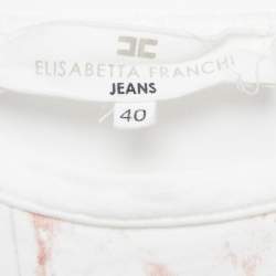 Pre Owned Elisabetta Franchi  White Dogs In Vogue Print Cotton and Chiffon T-Shirt S